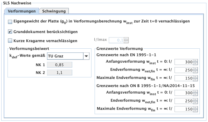 Einstellungen - Nachweisführung - SLS - Verformungen