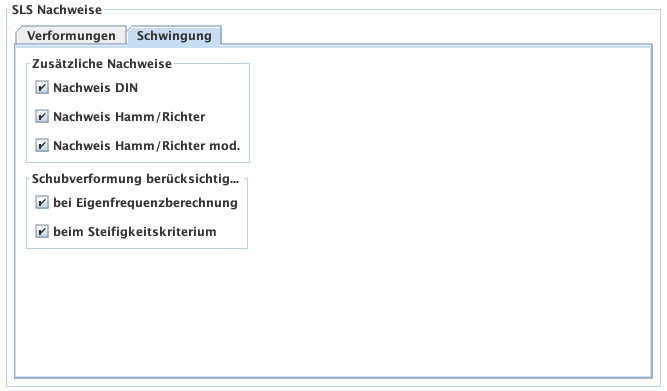 Einstellungen - Nachweisführung - SLS - Schwingung